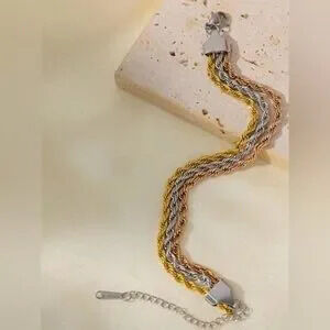 Gold Plated Stainless Steel Tri-Color Rope Chain Bracelet